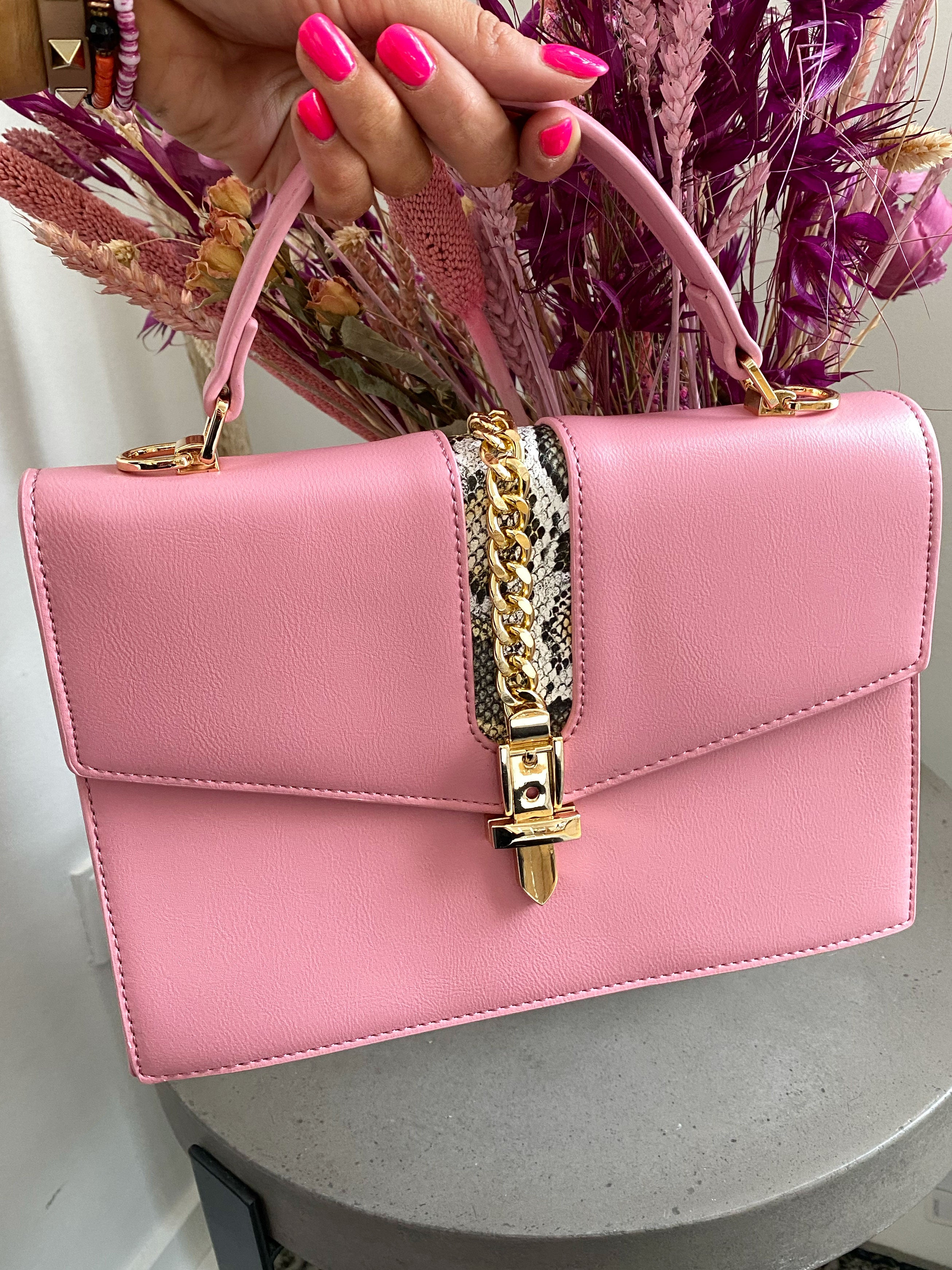 Rio - Håndtaske med gulddetaljer og slangeprint